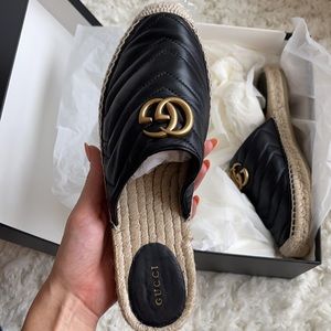 Gucci Charlotte Nero Leather Espadrille Sandals